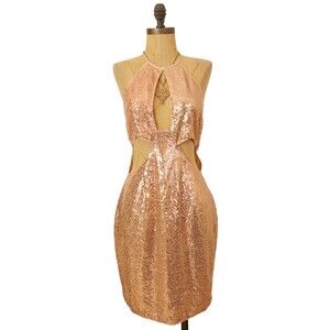 Area Stars Risa Sequin Cutout Halter Dress Size M Sexy Party Champagne NWT B7